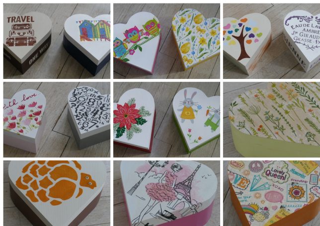 Boite en bois Coeur (Pochoir ou Serviettage)
